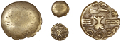 Early Uninscribed issues, Quarter-Stater, British P [Trophy type], trace of pattern, rev. band with trophy in...