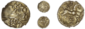 Early Uninscribed issues, Quarter-Stater, British Qc [Remic type], degraded head of Apollo, rev. triple-tailed horse...
