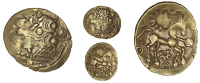 Early Uninscribed issues, Quarter-Stater, British Qc [Remic type], degraded head of Apollo, rev. triple-tailed horse...
