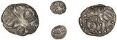 Early Uninscribed issues, Base Gold Fractional Stater, British Qc [Remic type], degraded head of Apollo, rev....