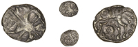 Early Uninscribed issues, Base Gold Fractional Stater, British Qc [Remic type], degraded head of Apollo, rev....