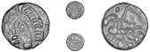 Atrebates and Regni, Commius, Unit, head with ‘ladder’ hair left, rev. horse left, e above, 1.06g/3h (BMC 731-4;...