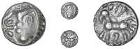 Atrebates and Regni, Commius, Unit, head with ‘ladder’ hair left, rev. horse left, inverted e above, 0.73g/6h...
