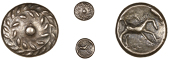 Atrebates and Regni, Tincomarus, Base gold Quarter-Stater, wreath, pellet in centre, rev. horse right, t above,...