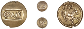 Atrebates and Regni, Tincomarus, Quarter-Stater, com f on tablet, rev. horse right, tin above, c below, 1.19g/12h...