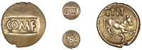 Atrebates and Regni, Tincomarus, Quarter-Stater, com f on tablet, rev. horse right, tin above, c below, 1.19g/12h...