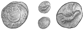 Atrebates and Regni, Eppillus, Unit, Calleva [Silchester, Hants], rosette of pellets each side of crescent, rex...