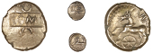Atrebates and Regni, Verica, Quarter-Stater, com f on tablet, crescent above and below, rev. horse left, vir above,...