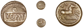 Atrebates and Regni, Verica, Quarter-Stater, com f on tablet, annulet above and below, rev. horse right, vi above,...