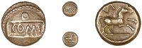 Atrebates and Regni, Verica, Quarter-Stater, com f on tablet, annulet above and below, rev. horse right, vi above,...
