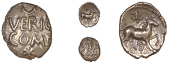 Atrebates and Regni, Verica, Quarter-Stater, veric[a] com f in two lines crescent above, star below, rev. horse...