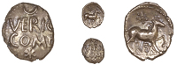Atrebates and Regni, Verica, Quarter-Stater, veric[a] com f in two lines crescent above, star below, rev. horse...