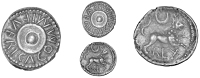 Atrebates and Regni, Verica, Unit, verica commi f around large pellet-in-annulet, rev. lion right, crescent above,...