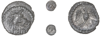 Atrebates and Regni, Verica, Minim, boar’s head right, cf below, rev. eagle, ve around, 0.24g/6h (BMC 1583-6; VA...