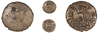 Cantii, Uninscribed issues, Quarter Stater, Late Weald type, blank, rev. horse left, corded triangle above,...
