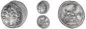 Cantii, Amminus, Unit, plant, amm[invs] around, rev. winged horse right, dvn below, 1.02g/6h (BMC 2522; VA 192; S...