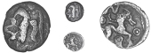 Trinovantes, Half-Unit, ‘Essex Eagle’ type, eagle standing left, snake in beak, pellet-in-ring above, rev. horse...