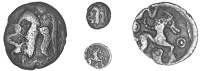 Trinovantes, Half-Unit, ‘Essex Eagle’ type, eagle standing left, snake in beak, pellet-in-ring above, rev. horse...