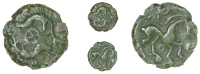 Trinovantes, Bronze, two boars around four-spoked wheel, rev. horse right, annulet below, 1.76g/10h (BMC 402-6; VA...
