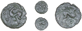 Trinovantes, Bronze, stag right, looking back, reversed s and annulet in front, crescent behind, rev. horse right,...