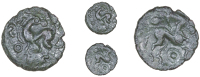 Trinovantes, Bronze, stag right, looking back, reversed s and annulet in front, crescent behind, rev. horse right,...