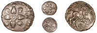 Trinovantes, Addedomaros, Quarter-Stater, cruciform floral design, rev. horse right, ornaments around, 1.31g/1h (BMC...