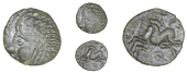 Trinovantes, Dubnovellaunus, Bronze, head left with braided hair, rev. horse left, pellet-in-annulet below,...