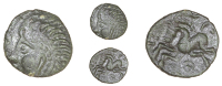 Trinovantes, Dubnovellaunus, Bronze, head left with braided hair, rev. horse left, pellet-in-annulet below,...