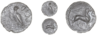 Catuvellauni, Tasciovanus, Unit, eagle standing left, tascio around, rev. griffin right, pellet-in-annulet in front,...