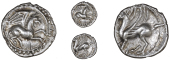 Catuvellauni, Tasciovanus, Unit, griffin right within circle of pellets, rev. winged horse left, 1.19g/10h (BMC...