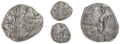 Catuvellauni, Tasciovanus, Unit, two crescents back-to-back across cruciform wreath pattern, t[as]c in angles, rev....