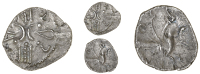 Catuvellauni, Tasciovanus, Unit, two crescents back-to-back across cruciform wreath pattern, t[as]c in angles, rev....