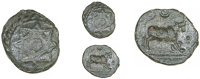 Catuvellauni, Tasciovanus, Bronze, eight-pointed star, annulet in centre, rev. bull right, pellet-in-annulet above,...