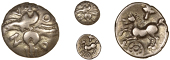 Catuvellauni, Andoco, Quarter-Stater, two crescents back-to-back in centre of cruciform wreath pattern, a n d o in...