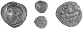 Catuvellauni, Andoco, Unit, bearded head left, rev. winged horse left, torc around neck, and below, 0.84g/9h (BMC...