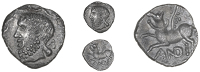 Catuvellauni, Andoco, Unit, bearded head left, rev. winged horse left, torc around neck, and below, 0.84g/9h (BMC...