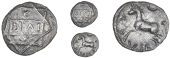 Catuvellauni, Dias, Unit, eight-pointed star, dias on tablet in centre, c above, o below, rev. horse left, crescent...