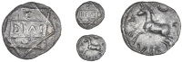 Catuvellauni, Dias, Unit, eight-pointed star, dias on tablet in centre, c above, o below, rev. horse left, crescent...