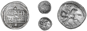 Catuvellauni, Cunobelin, Unit, cvno beli on two tablets, rev. horseman right, [cvn] below, 1.25g/8h (BMC 1862; VA...