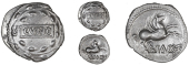Catuvellauni, Cunobelin, Unit, cvno on tablet within wreath, rev. winged horse right, tasc f below, 1.25g/10h (BMC...
