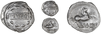 Catuvellauni, Cunobelin, Unit, cvno on tablet within wreath, rev. winged horse right, tasc f below, 1.25g/10h (BMC...
