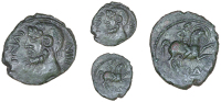 Catuvellauni, Cunobelin, Bronze, bearded head of Jupiter Ammon left, cvno[be]liiin around, rev. horseman right, cam...