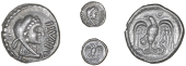 Catuvellauni, Epaticcus, Unit, head of Hercules right, ipati in front, rev. eagle standing on snake, 1.12g/6h (BMC...