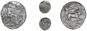 Catuvellauni, Epaticcus, Unit, Victory seated right, [tas]cio, rev. boar right, branch above, epat below, 1.22g/12h...
