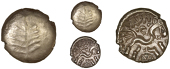 Dobunni, Catti, Stater, Dobunnic leaf emblem, rev. triple-tailed horse right, wheel below, catti above, 5.38g/2h...