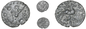 Dobunni, Catti, Unit, type I, stylized head right, rev. prancing horse right, cross below, 1.09g/2h (BMC 3003-4; VA...