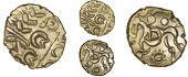 Corieltauvi, Uninscribed issues, Stater, South Ferriby type, devolved head of Apollo, rev. disjointed horse left,...