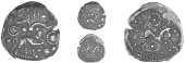 Iceni, Uninscribed issues, Unit or Half-Unit, Boar and Butterfly type, boar right, stylised ‘butterfly’ above,...