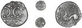 Iceni, Ece, Unit, two opposed crescents on wreath, rev. horse left, daisy above, pellets around, ece retrograde...