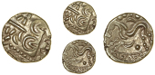 Early Uninscribed issues, Stater, British I [North East Coast type], devolved head of Apollo, rev. disjointed horse...